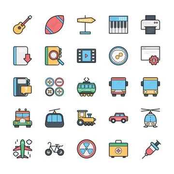 Networking, Web, User Interface and Internet Colored Vector Icons Stock Illustration