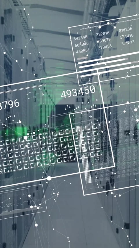 Networks and data processing over computer server room Stock Footage 344803130