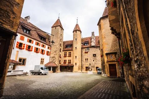 The Neuchatel castle, dated back to 12th century, is a Swiss heritage site Stock Photos