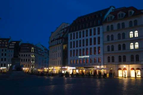 Neumarkt in Dresden at nightfall. Stock Photos