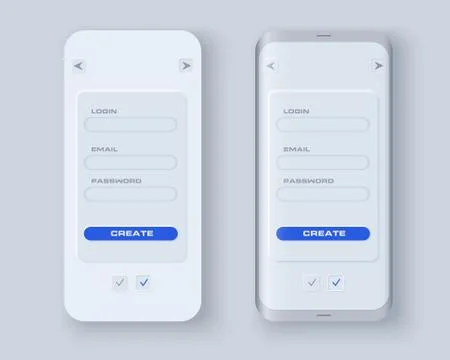Neumorph UI kit on device screen Stock Illustration
