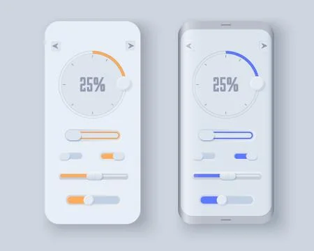 Neumorph UI kit on device screen Stock Illustration