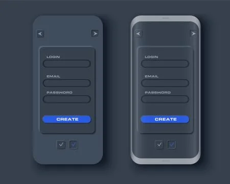 Neumorph UI kit on device screen Stock Illustration