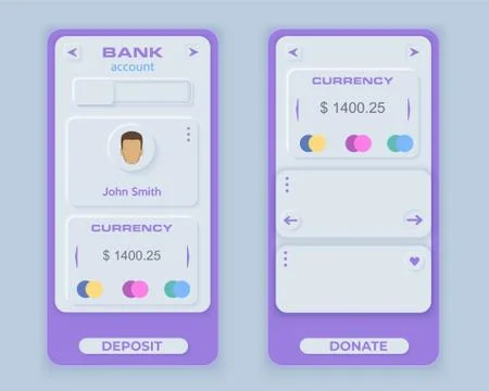 Neumorph UI kit on device screen Stock Illustration