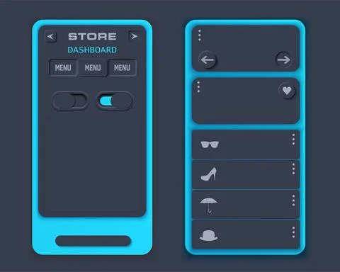 Neumorph UI kit on device screen Stock Illustration