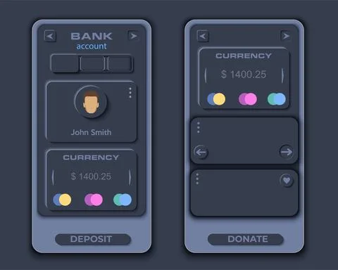 Neumorph UI kit on device screen Stock Illustration