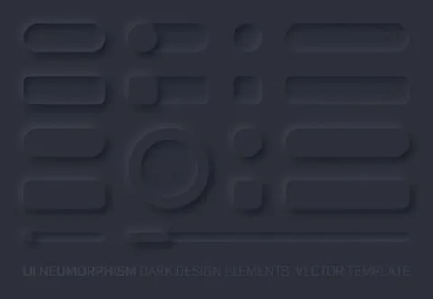 Neumorphic App Dark UI Design Elements Set Vector Stock Illustration