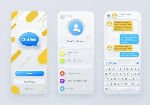 Neumorphic chat application interface, vector ui Stock Illustration