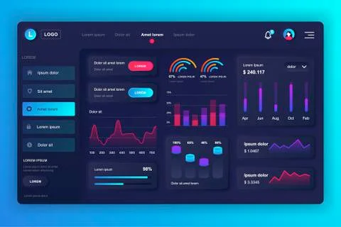 Neumorphic dashboard UI kit. Admin panel Stock Illustration