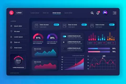 Neumorphic dashboard UI kit. Admin panel Stock Illustration