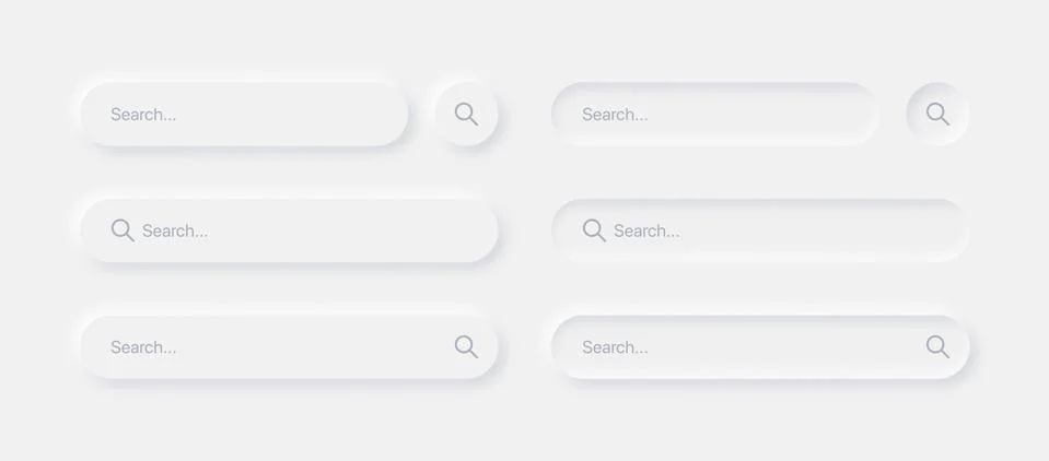 Neumorphic Search Bars Light UI Design Elements Set Vector Stock Illustration