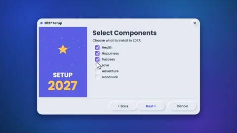 Neumorphic setup wizard installing 2027 for New Year resolution greetings Stock Footage 348327220