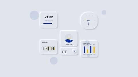 Neumorphic UI Dashboard with Analog Clock and Waves Motion Graphic Stock Footage 341814364