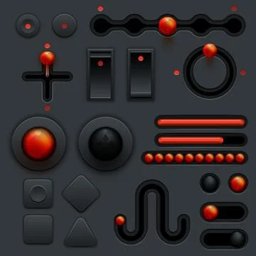 Neumorphic UI UX design elements set dark theme app trend mockup, minimalist  Stock Illustration