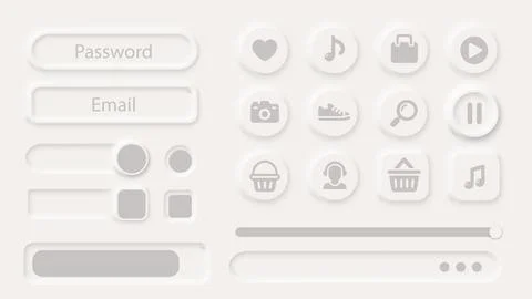 Neumorphism Button Gray Icon Label Frame White 3d Elegant Shadow Web Vector.. Illustrazione stock