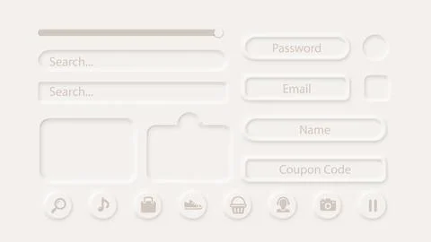 Neumorphism Button Gray Icon Label Frame White 3d Elegant Shadow Web Vector Ui Stock Illustration