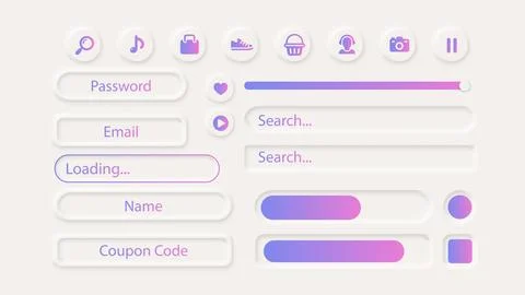 Neumorphism Button Icon Gradien Label Frame White 3d Elegant Shadow Web Vector Stock Illustration