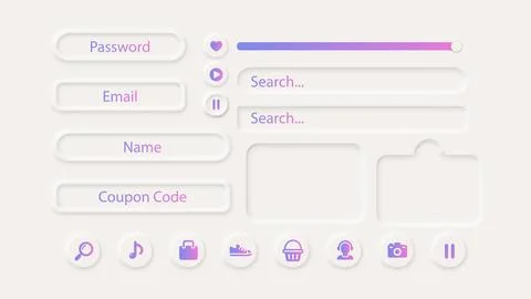 Neumorphism Button Icon Gradien Label Frame White 3d Elegant Shadow Web Vector Stock Illustration