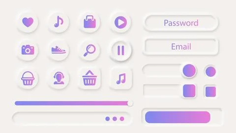 Neumorphism Button Icon Label Frame White 3d Elegant Shadow Web Vector Ui イラスト素材