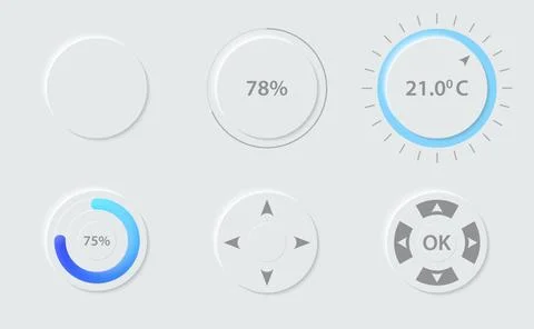 Neumorphism circle user interface (UI) design elements Stock Illustration