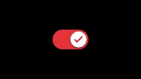 Neumorphism toggle button with check and cross icons, off to on, grey to red Stock Footage 329542317