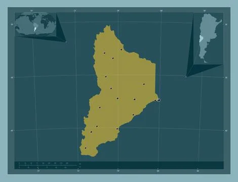 Neuquen, Argentina. Solid color shape. Locations of major cities of the regio イラスト素材