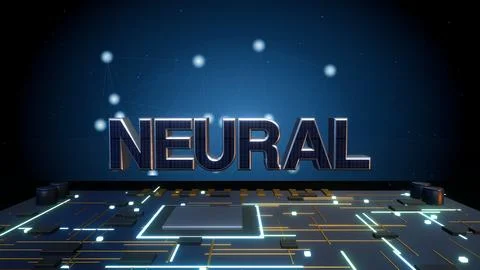 NEURAL 3D Text with a Neural Network on a Circuit Board Stock Illustration