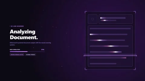 Neural ai document scanner processing data on futuristic hud. 4K Stock Footage 346738866