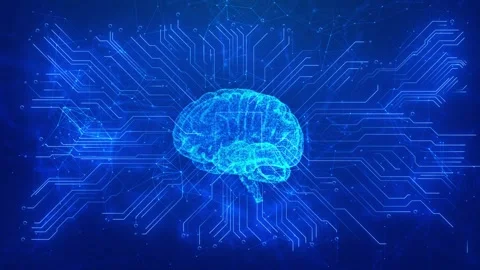 Neural circuit AI mind visual bright blue brain, glowing electronic paths, data Stock Footage 340568895