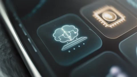 Neural cloud icon beside processor tile Stock Footage 344853002