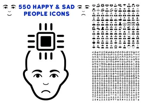 Neural Computer Interface Icon with Bonus 스톡 일러스트