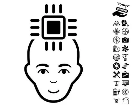Neural Computer Interface Icon With Copter Tools Bonus Stock Illustration