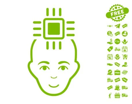 Neural Computer Interface Icon With Free Bonus Illustrazione stock