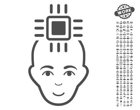 Neural Computer Interface Vector Icon With Bonus 스톡 일러스트