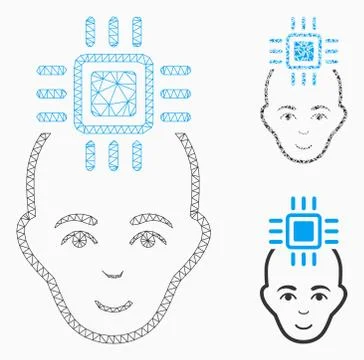 Neural Computer Interface Vector Mesh Carcass Model and Triangle Mosaic Icon Illustrazione stock