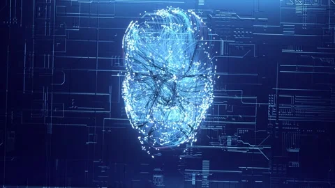 The neural connection creates the silhouette of a human head. Glowing particles Stock Footage 247577346