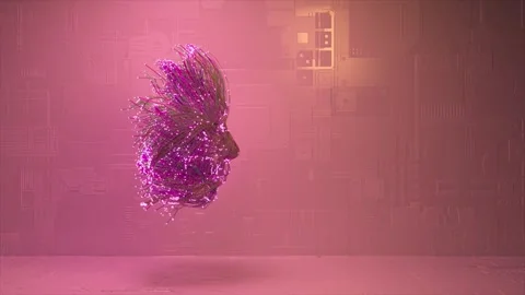 The neural connection creates the silhouette of a human head. Glowing particles Stock Footage 247577468