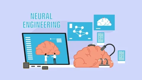 Neural Engineering Concept with Laptop, Human Brain Model, and Scientists c.. 스톡 동영상 337954753
