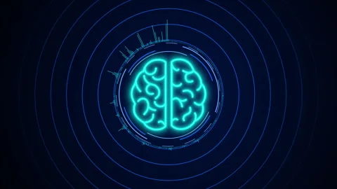 Neural intelligence digital brain blue glowing mind symbol Stock Footage 345478998