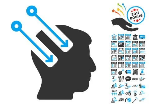 Neural Interface Icon With 2017 Year Bonus Pictograms Stock Illustration