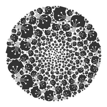 Neural Interface Icon Spheric Bubble Collage Stock Illustration