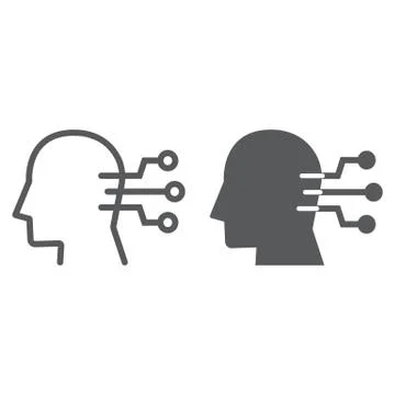 Neural interface line and glyph icon, technology and network, human head イラスト素材