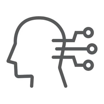 Neural interface line icon, technology and network, human head connection sign Stock Illustration