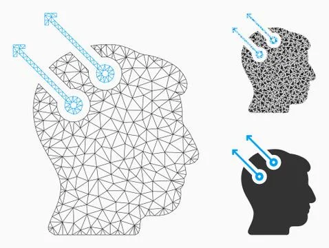 Neural Interface Plugs Vector Mesh Network Model and Triangle Mosaic Icon Illustrazione stock