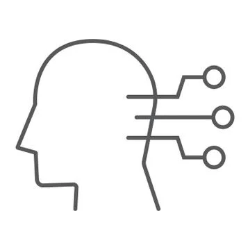Neural interface thin line icon, technology and network, human head connection Stock Illustration