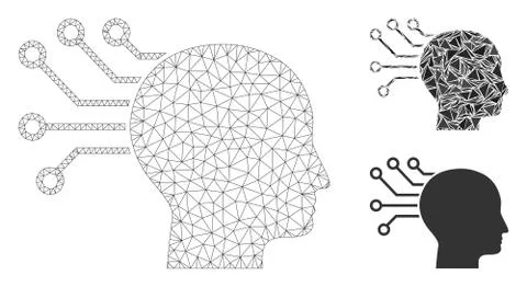 Neural Interface Vector Mesh Carcass Model and Triangle Mosaic Icon イラスト素材