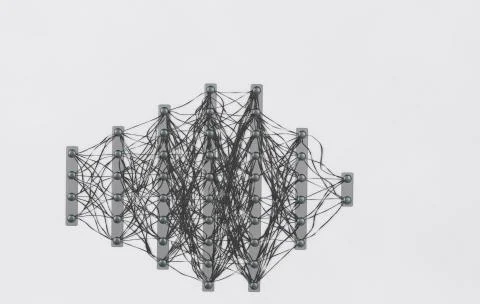 Neural net. Neuron network. Deep learning. Cognitive technology concept. 3d Illustrazione stock