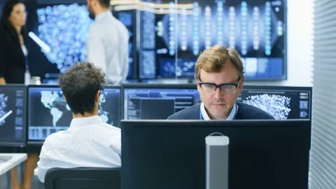 Neural Network Algorithm Architect Working at His Workstation. Video stock 81268549