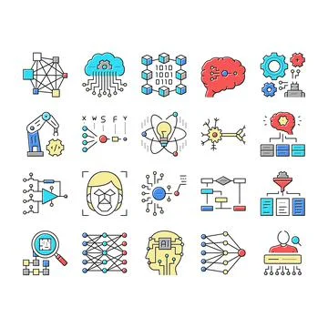 Neural Network And Ai Collection Icons Set Vector . 스톡 일러스트