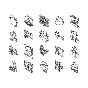 Neural Network And Ai Collection isometric icons set vector Stock Illustration